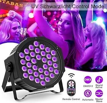 UV Black Lights, 72W 36 LED Par Light by Remote and DMX Disco Blacklight Spotlight for Glow Fluorescent Party DJ Disco Bar Stage Lighting Shows