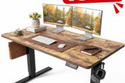 Electric Standing Desk 120 x 60 cm, Height Adjustable Sit Stand Desk with Memory Presets, Home Office Computer Desk, Black Frame with Vintage Brown Top