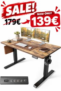 Electric Standing Desk 120 x 60 cm, Height Adjustable Sit Stand Desk with Memory Presets, Home Office Computer Desk, Black Frame with Vintage Brown Top