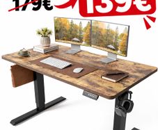 Electric Standing Desk 120 x 60 cm, Height Adjustable Sit Stand Desk with Memory Presets, Home Office Computer Desk, Black Frame with Vintage Brown Top