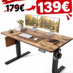 Electric Standing Desk 120 x 60 cm, Height Adjustable Sit Stand Desk with Memory Presets, Home Office Computer Desk, Black Frame with Vintage Brown Top