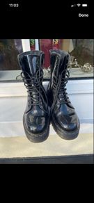 Dr Martens Jadon Hi Black Rainbow Patent Platform Boot