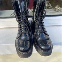 Dr Martens Jadon Hi Black Rainbow Patent Platform Boot