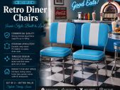 Set of 2 American Diner Dining Chairs Retro Blue Vintage Faux Leather Kitchen Chairs Chrome Frame