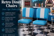 Set of 2 American Diner Dining Chairs Retro Blue Vintage Faux Leather Kitchen Chairs Chrome Frame