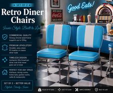 Set of 2 American Diner Dining Chairs Retro Blue Vintage Faux Leather Kitchen Chairs Chrome Frame