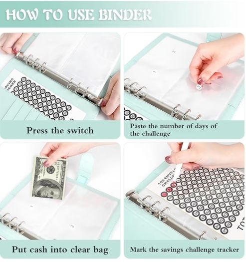 Money Saving Book with Mark Stickers,100 Envelope Challenge Binder for Cash Stuffing Saving Book with Cash Envelopes for School Home Office Blue