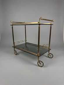 Hollywood Regency Brass & Glass Bar or Drinks Trolley