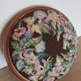 Vintage hand embroidered floral design on wooden base stool, Image 5