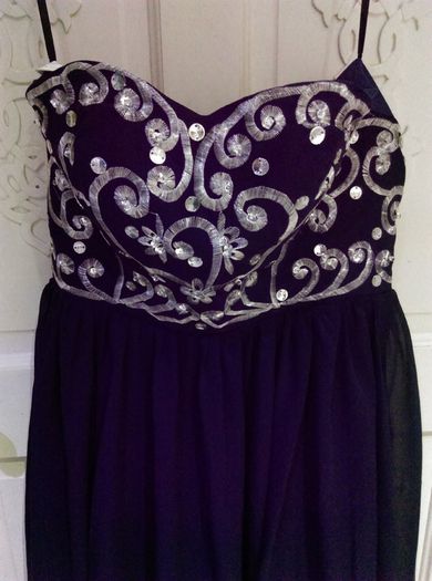 Navy and Silver Formal Dress / Maxi Dress / 8-10 UK