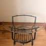 Black metal-framed glass console table with ornate scrollwork Image 2