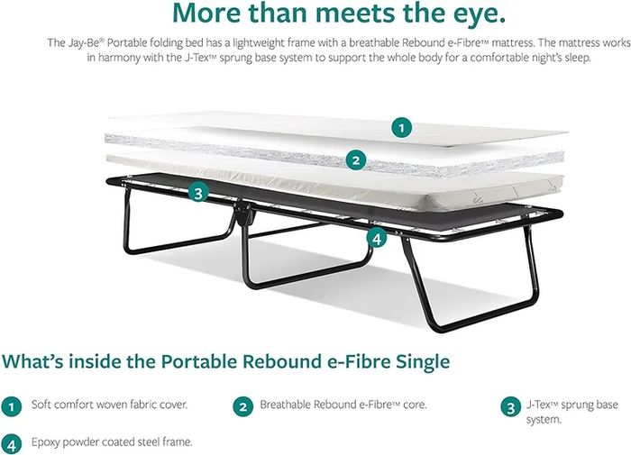Portable Folding Bed with Comfort Rebound e-Fibre Mattress, Fabric, Black, Lightweight