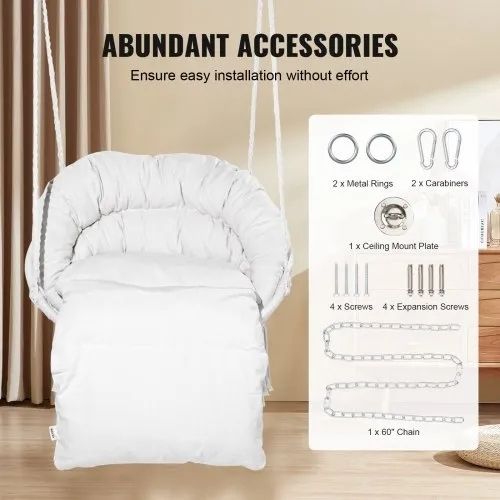 Hanging Hammock Swing Chair, 330 Lbs Capacity, Macrame Hanging Chair with Cushion and Mounting Hardware, Cotton Rope Swing Chair for Bedroom, Balcony, Patio, Garden, Beige