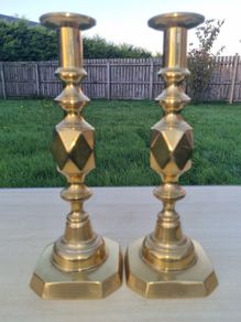 19th-century English brass candlesticks of the "King of Diamonds" type
