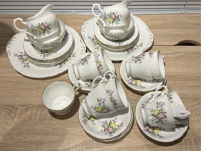 Vintage 1970s Bone China Tea Sets - Floral Pattern with Gold Trim