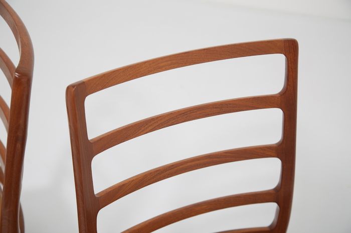 Mid Century Set of 8 x Teak and Tan Leather Dining Chairs Model 82 by Niels Otto Moller, 1960s