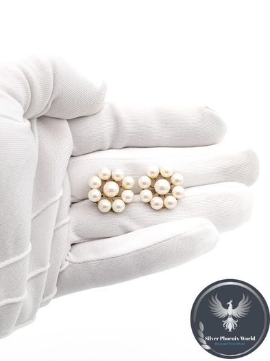 Vintage Gold Plated Faux Pearl Sterling Silver Earrings In Original Box
