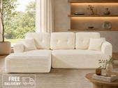 Modular Corner Sofa with Chaise Longue  Creamy White Corduroy
