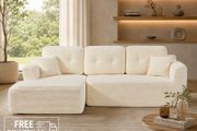 Modular Corner Sofa with Chaise Longue  Creamy White Corduroy