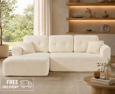 Modular Corner Sofa with Chaise Longue  Creamy White Corduroy