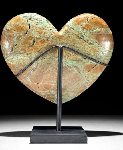Smithsonite Heart Shaped Stone - Natural Stone, Metal Stand