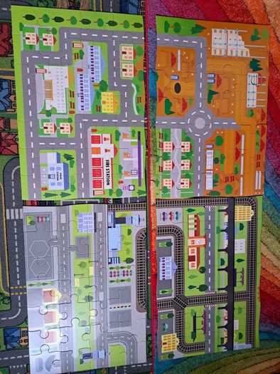 City puzzles, activity book, 6 vehicles