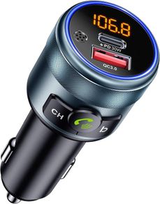 Car FM Transmitter Bluetooth 5.3 Adapter,Wireless Radio Transmitter for Car, PD 30W QC3.0 18W Fast Charging, Hands-Free,Bass Boost,LED Display,USB Flash Play,All Metal,12V/24V