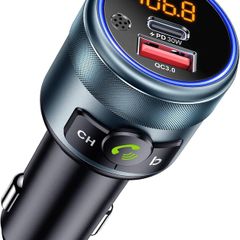 Car FM Transmitter Bluetooth 5.3 Adapter,Wireless Radio Transmitter for Car, PD 30W QC3.0 18W Fast Charging, Hands-Free,Bass Boost,LED Display,USB Flash Play,All Metal,12V/24V