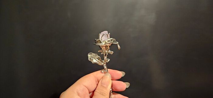 Rebel Studio Pink Stone Silver Rose Hair Pin / Hair Stick