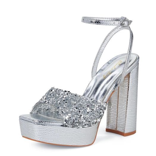 Brand New Zhabtuc Women's Lizard Texture High Heel Sandals, 12 cm Heel, Ankle Strap, Peep Toe, Rhinestone Embellishment,