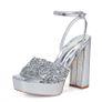 Brand New Zhabtuc Women's Lizard Texture High Heel Sandals, 12 cm Heel, Ankle Strap, Peep Toe, Rhinestone Embellishment, Image 3