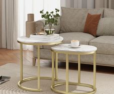 Marble-Effect Nest of Tables - Gold Tone/White