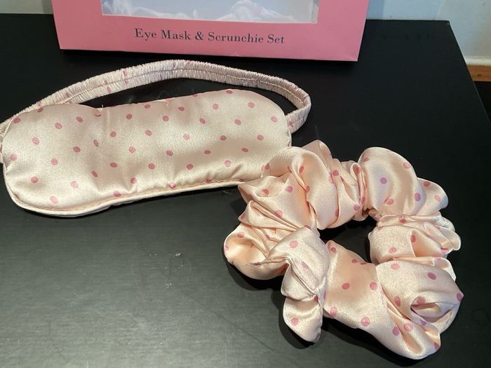 Their Nibs  pink polka dot eye mask and scrunchie set