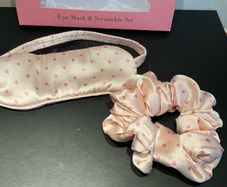 Their Nibs  pink polka dot eye mask and scrunchie set