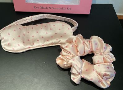 Their Nibs  pink polka dot eye mask and scrunchie set