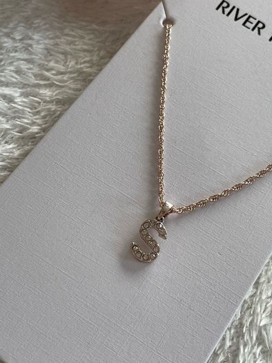 River Island Rose Gold Initial S Necklace Brand New With Tags Diamante Pendant