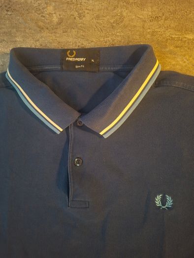 Fred Perry Twin Tipped Polo Shirt Men's Size XL Slim Fit Blue