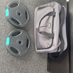 sports bag and weight plates