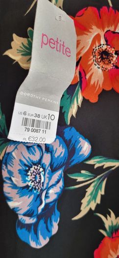 Dorothy Perkins black floral ruffle sleeve top Sz 10UK (Petite) - BNWT Rrp 32