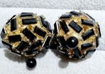 Double Stud Black stone and Golden Ball Earrings