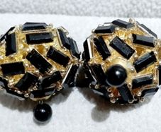 Double Stud Black stone and Golden Ball Earrings