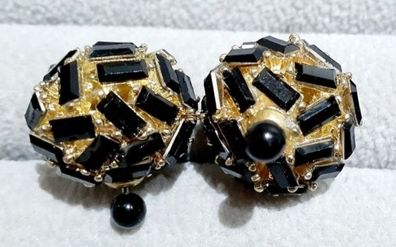 Double Stud Black stone and Golden Ball Earrings