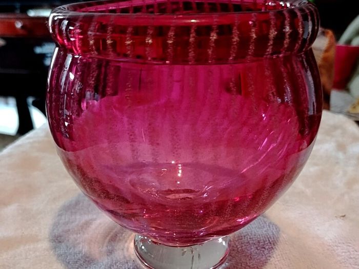 Heavy footed cranberry bowl