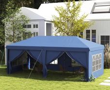 3x6m Pop-Up Gazebo, with Curtain Walls and Windows, Blue