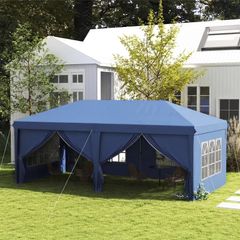 3x6m Pop-Up Gazebo, with Curtain Walls and Windows, Blue
