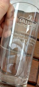 Gillespies malt stout pint glass,official beer to the open championship at royal Lytham & St. Anne's 18th to 21th ,1996,,buyer collects or pays postage, collectors item