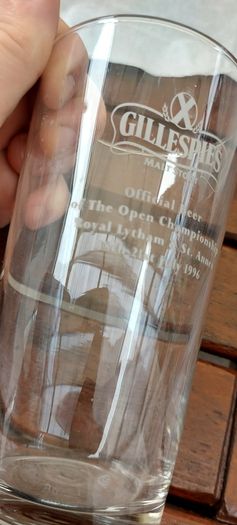 Gillespies malt stout pint glass,official beer to the open championship at royal Lytham & St. Anne's 18th to 21th ,1996,,buyer collects or pays postage, collectors item