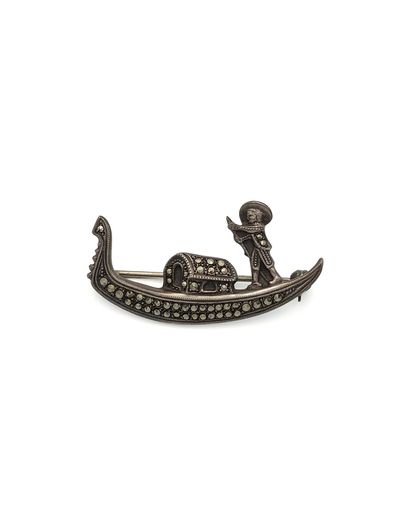 Vintage 925 Sterling Silver & Marcasite Gondola Brooch
