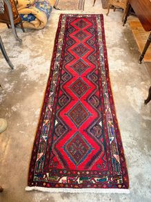 Long Vintage Hamadan Hand Knotted Runner