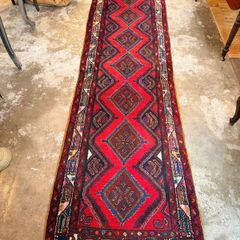 Long Vintage Hamadan Hand Knotted Runner